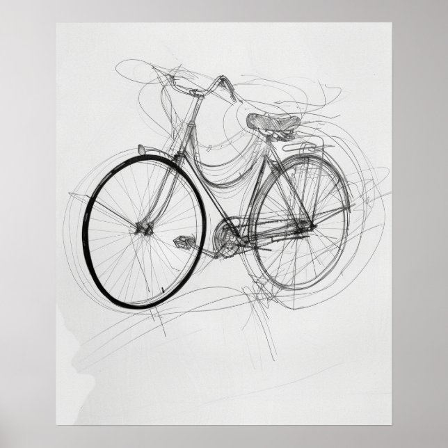 Fahrradskizze Moderne minimalistische Linienkunst Poster (Vorne)