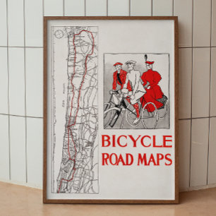 Fahrradstraßenkarten. Rotes vintage retro alt anti Poster
