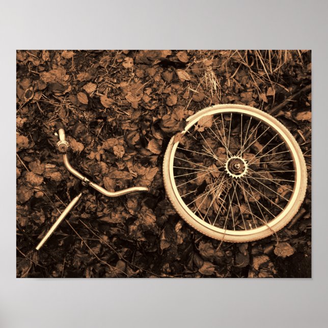 Fahrradteile mit Herbstblättern Poster (Vorne)