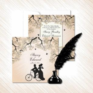 Fahrradtheater Hochzeit Einladung Peach