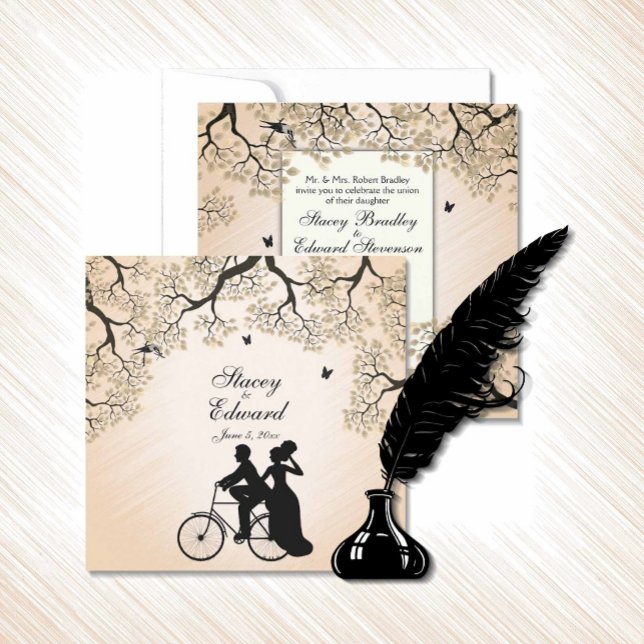 Fahrradtheater Hochzeit Einladung Peach (Quaint bicycle wedding invitation)