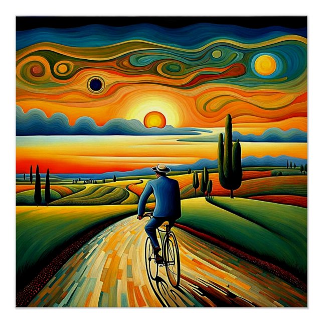 Fahrradtour bei Sonnenuntergang 3 Poster (Vorderseite)