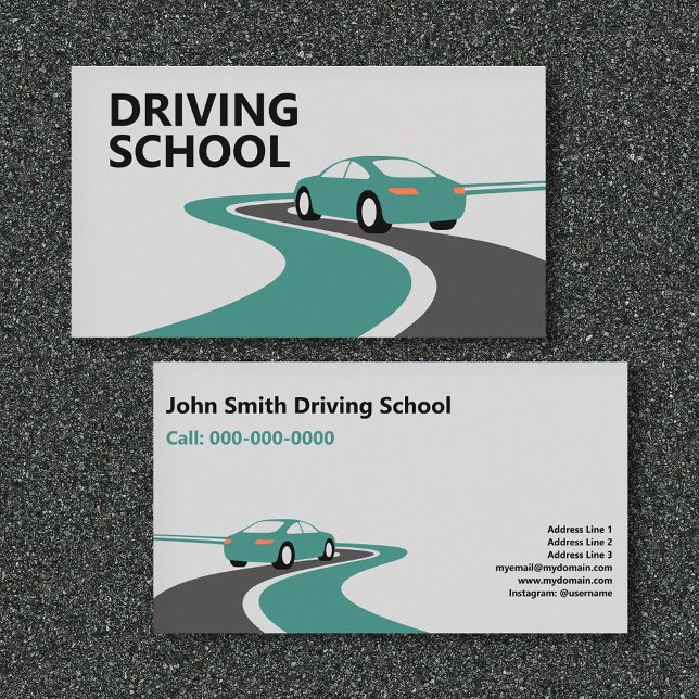 Fahrschule - Kurvenreiche Straße Visitenkarte (Curving Road - Driving School Business Card)