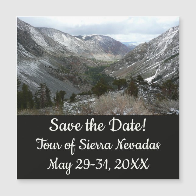 Fahrt durch die schneebedeckten Berge der Sierra N Magnetkarte (Vorderseite)