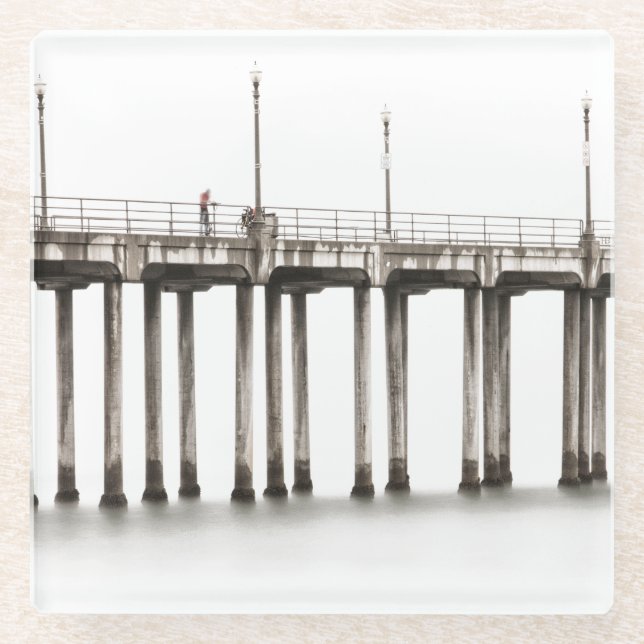 Fahrt entlang des Huntington Beach Pier Glasuntersetzer (Vorderseite)
