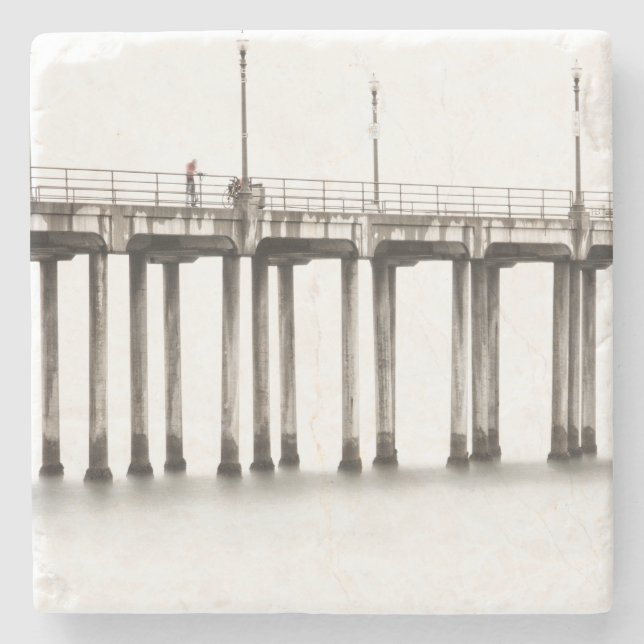 Fahrt entlang des Huntington Beach Pier Steinuntersetzer (Vorderseite)