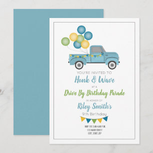 Fahrt mit dem Birthday Social Distance Blue Truck Einladung