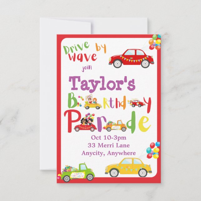 Fahrt mit der Einladungskarte zum Geburtstag (Vorderseite)