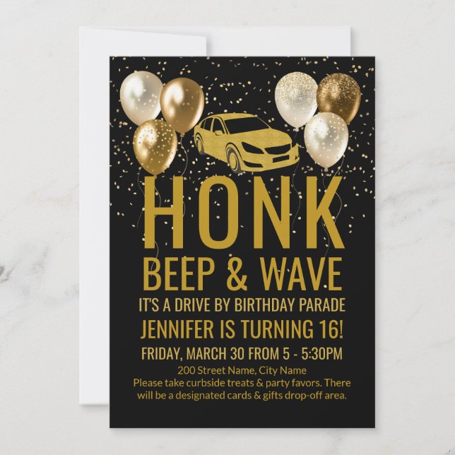Fahrt mit der Geburtstagsparade Einladung (Vorderseite)