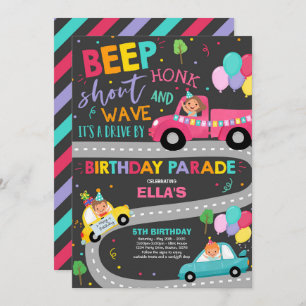 Fahrt mit der Geburtstagsparade Einladung Rosa Par