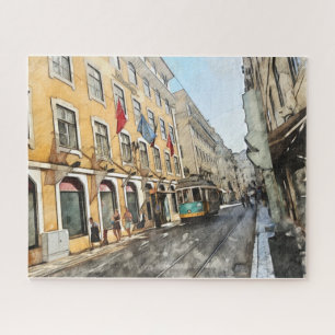 Fahrt mit der Straßenbahn in Lissabon Portugal Po Puzzle