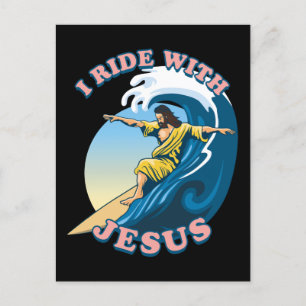Fahrt mit Jesus   Surfen Jesus Illustration Postkarte