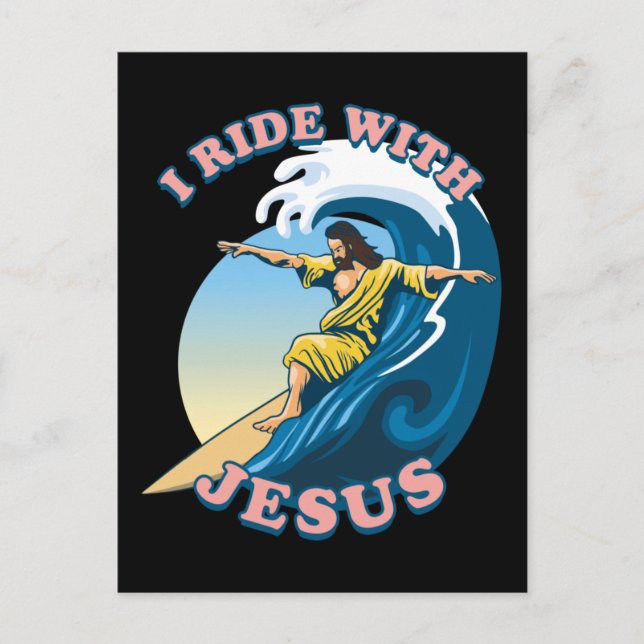 Fahrt mit Jesus | Surfen Jesus Illustration Postkarte (Vorderseite)