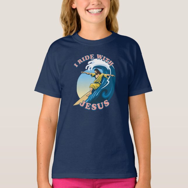 Fahrt mit Jesus | Surfen Jesus Illustration T-Shirt (Vorderseite)