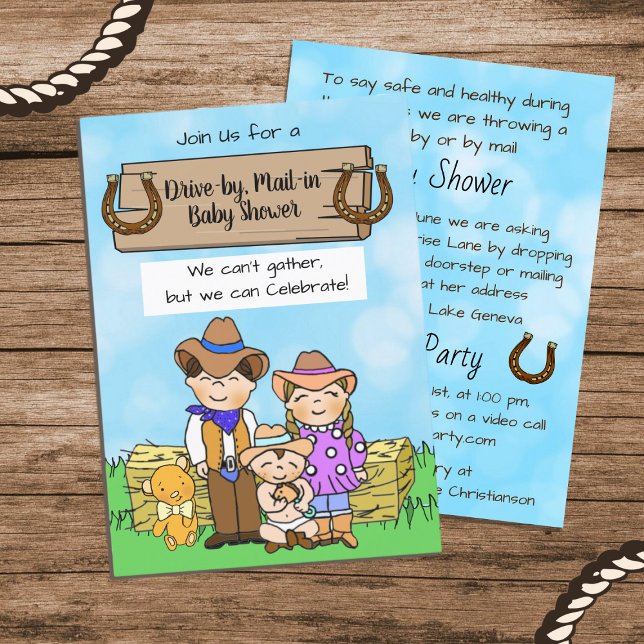 Fahrt mit oder Mal in Cowboy Family Boy's Baby Sho Einladung (Von Creator hochgeladen)