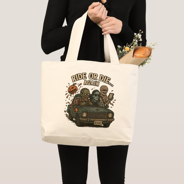 Fahrt oder Die - Untote Crew Vibes Jumbo Stoffbeutel (Vorderseite (Produkt))