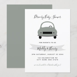 Fahrwerk durch neutrale Babydusche grün Einladung