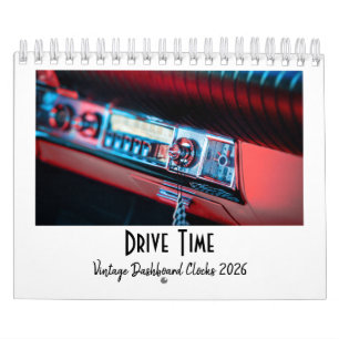 Fahrzeit: Vintage-Armaturenbrettuhr-Kalender 2026 Kalender
