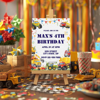 Fahrzeug-Geburtstagseinladung Aquarell Autos Lastw Einladung