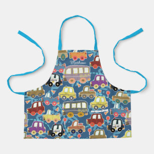 Fahrzeuge Kinder blau. All-Over-Druck Schürze