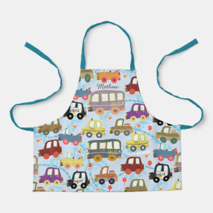 Fahrzeuge Kinder blau. All-Over-Druck Schürze