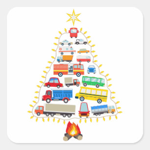 Fahrzeuge Weihnachtsbaumgeschenk, Fahrzeugkostüme Quadratischer Aufkleber