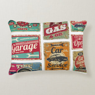 Fahrzeugservice und Tankstelle Vintages Metall Dekokissen