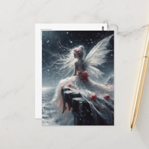 Faia auf einer Seeklippe am Abend in weißem Kleid Postkarte