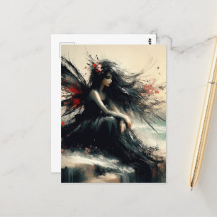 Faia auf einer Seeklippe in schwarzem Kleid Postkarte