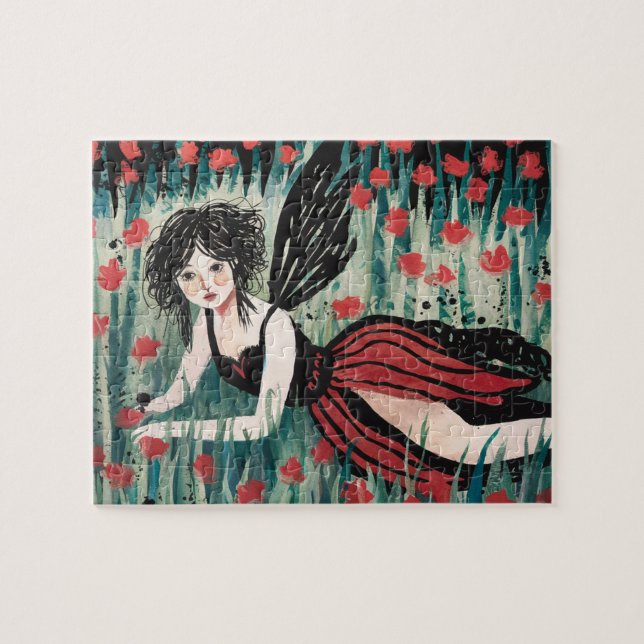 Faia in einer Blume Wiese Aquarell Puzzle (Horizontal)