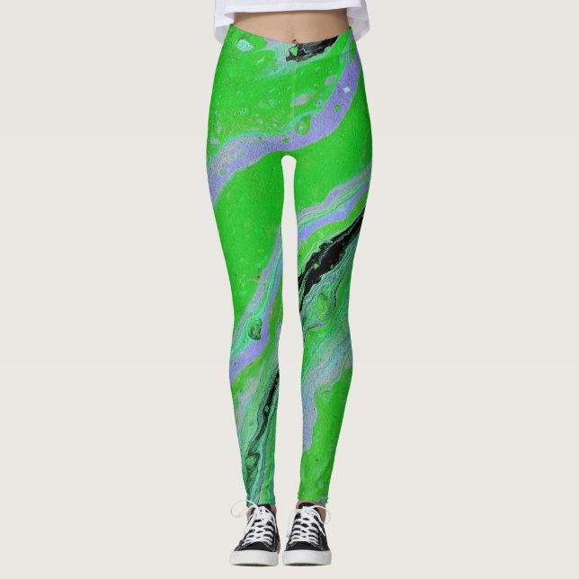Fair Game 3 Green Lilac Stripte Abstrakte Leggings (Vorderseite)