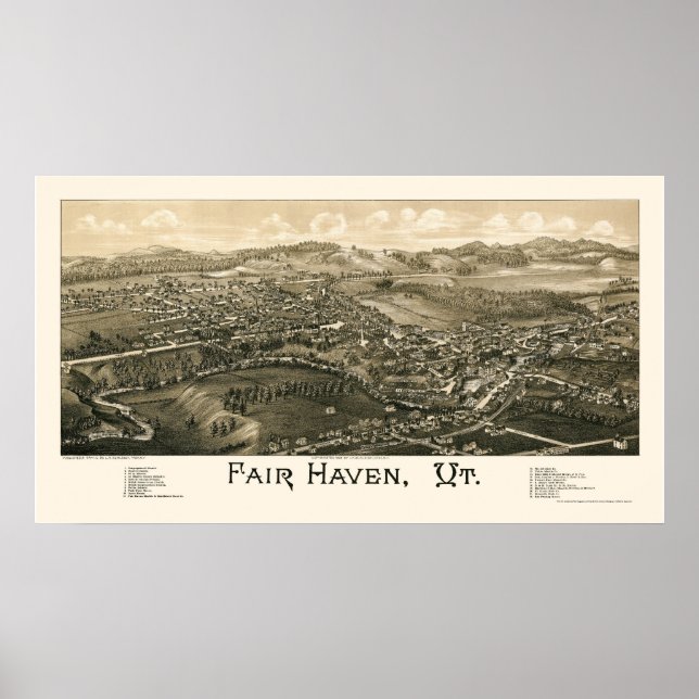 Fair Haven, VT Panorama Karte - 1886 Poster (Vorne)
