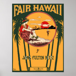 Fair Hawaii Vintag Sheet Music Cover Poster