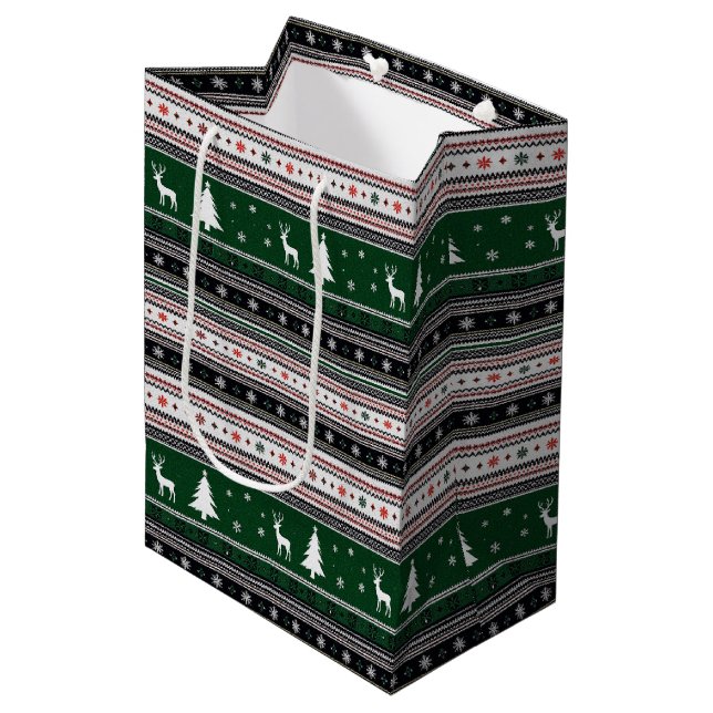 Fair Isle Holiday Knit Mittlere Geschenktüte (Vorderseite Schrägansicht)