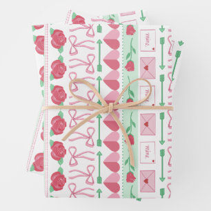 Fair Isle Inspiriert Rosa und Grüner Valentinstag Geschenkpapier Set