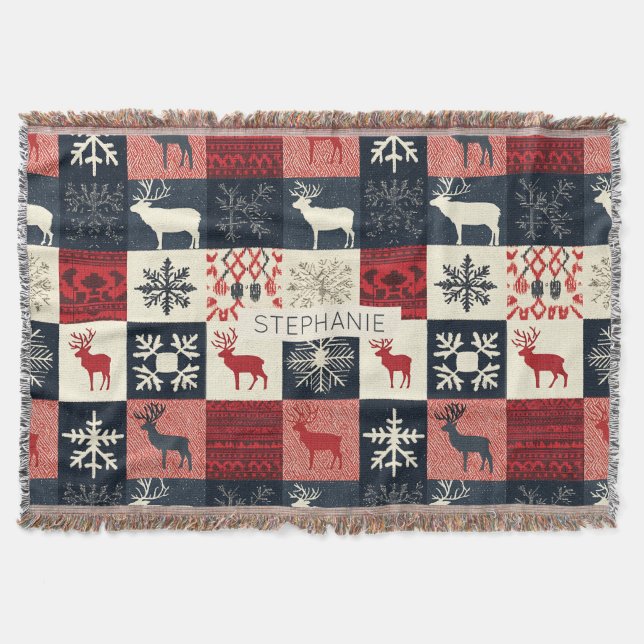 Fair Isle Knitted Patchwork | Holiday Reindeer Decke (Vorderseite)