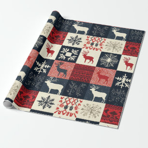 Fair Isle Knitted Patchwork Holiday Reindeer Geschenkpapier