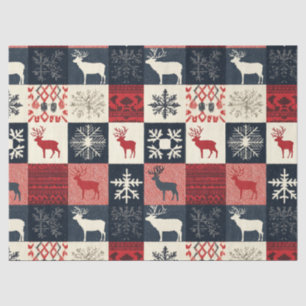 Fair Isle Knitted Patchwork   Holiday Reindeer Seidenpapier