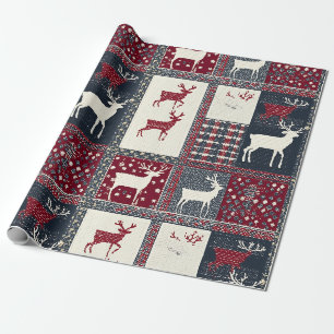 Fair Isle Knitted Patchwork Rustikaler Rentier ( Geschenkpapier