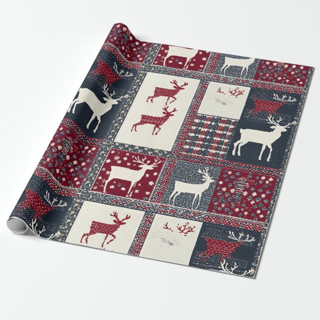 Fair Isle Knitted Patchwork | Rustikaler Rentier ( Geschenkpapier (Ungerollt)