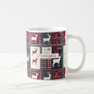 Fair Isle Knitted Patchwork Rustikaler Rentier ( Kaffeetasse