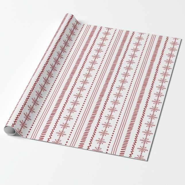 Fair Isle - Rotes Weihnachten Geschenkpapier (Ungerollt)