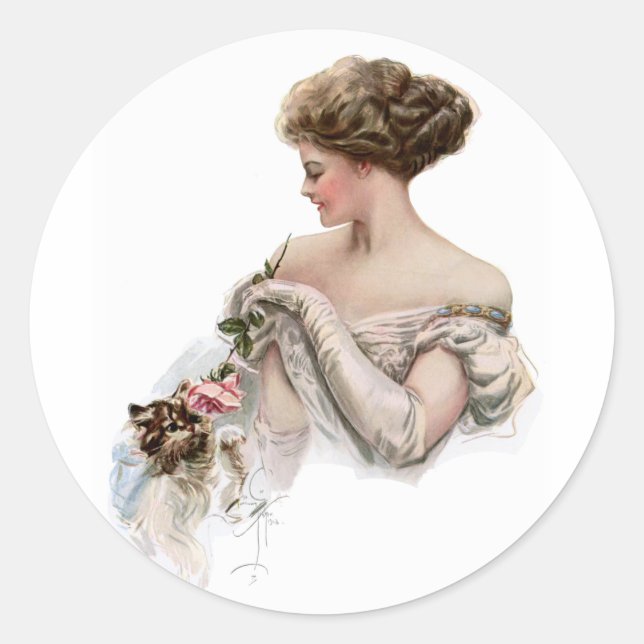 Fair Maiden Teases a Kitten Runder Aufkleber (Vorderseite)