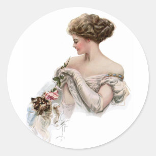 Fair Maiden Teases a Kitten Runder Aufkleber