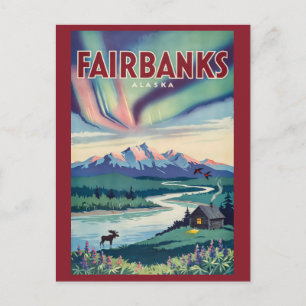 Fairbanks Alaska Nordlicht-Illustration Postkarte