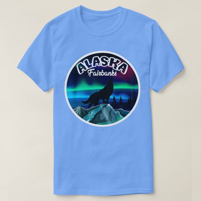 Fairbanks Alaska Northern Lights Wolf TShirt (Design vorne)