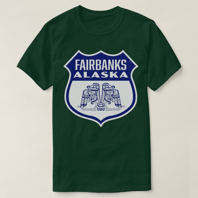 Fairbanks Alaska Retro Bird Shield Blue T-Shirt (Design vorne)