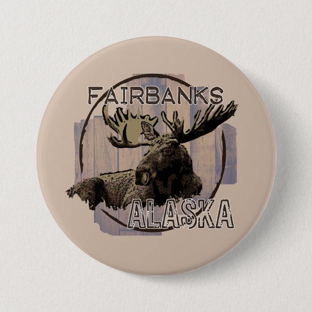 Fairbanks Alaska rustikale Elch-Taste Button (Vorderseite)