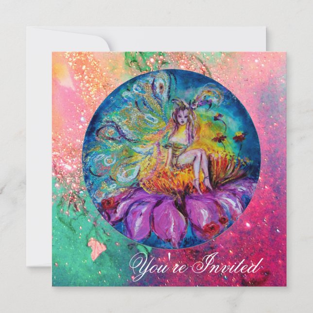 FAIRE IN DEN NACHT Pink-blau-gelben Glitzern Einladung (Vorderseite)