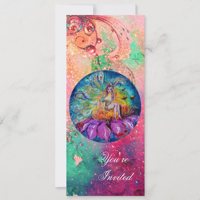 FAIRE IN DER NACHT, rosa blaue Glitzern Einladung (Vorderseite)